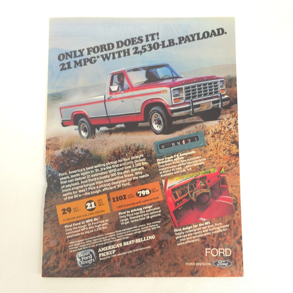 1981 Ford F150 Pickup Truck Print Ad Vintage Collector Display Garage Art F100